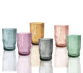 Set de 6 vasos de cristal Plissee con diseño acanalado en colores surtidos, cada uno con una altura de 12 cm.