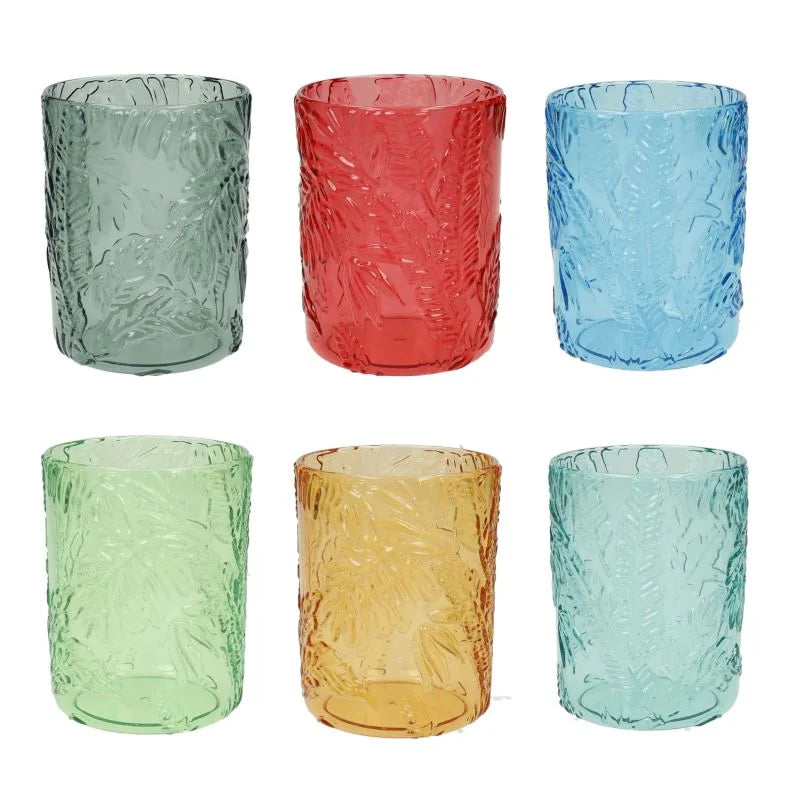 Set de 6 vasos acrílicos Brandani con diseño tropical en colores surtidos.