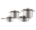 Set de 8 piezas de batería de cocina con acabado elegante.