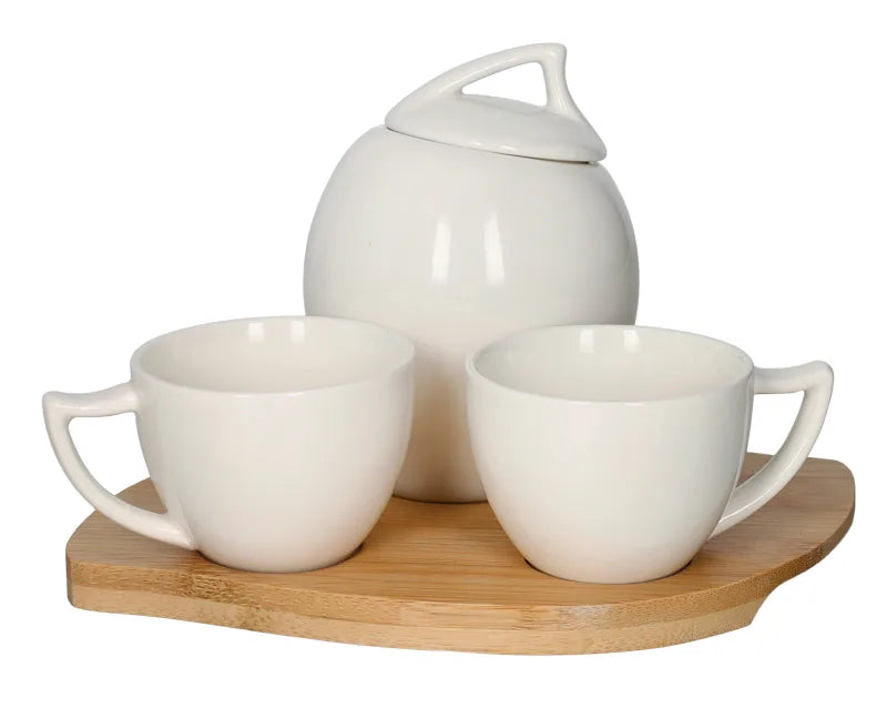 Set de café con bandeja, con detalles de diseño italiano, dimensiones 19 x 12.5 x 11 cm.