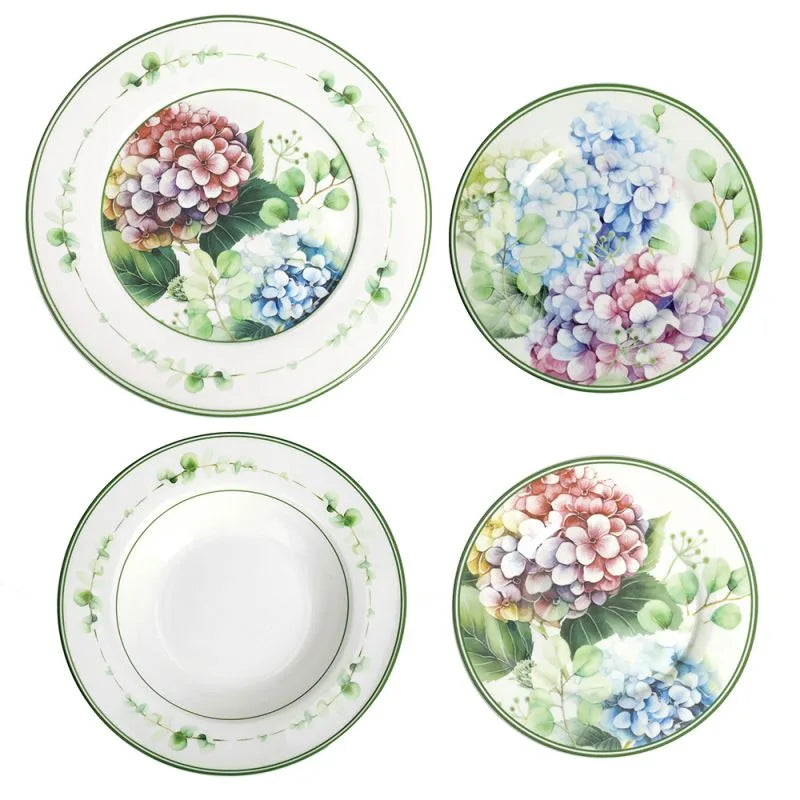 Set de mesa italiano Flora de Brandani de 18 piezas en porcelana.