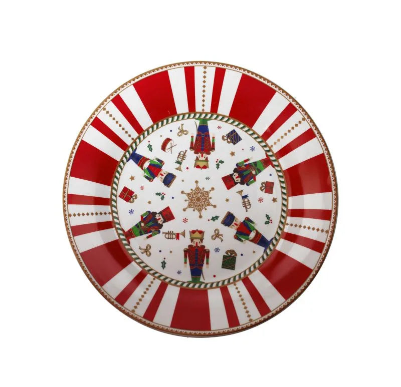 Set de 18 piezas de vajilla italiana 'Lo Schiaccianoci' en porcelana, con diseño navideño, de Brandani Gift Group.