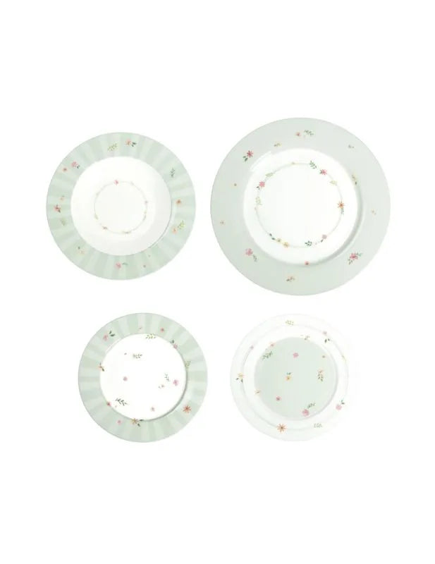 Set de mesa Brandani Polline Verde de 18 piezas en New Bone China, con platos llanos, hondos y de postre.