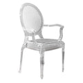 Silla Vienna de policarbonato transparente con estructura moderna, diseño italiano.
