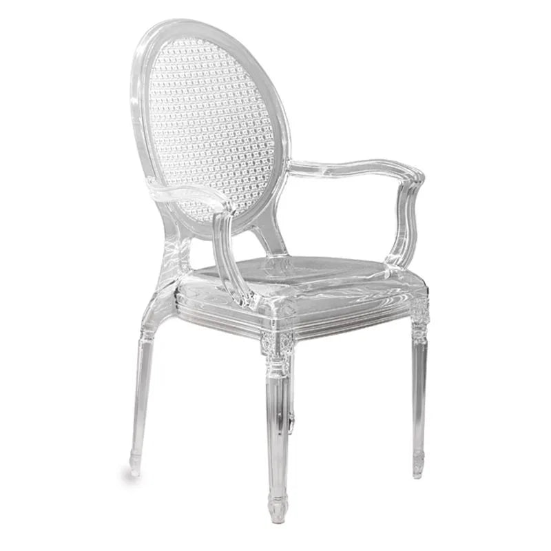 Silla Vienna de policarbonato transparente con estructura moderna, diseño italiano.