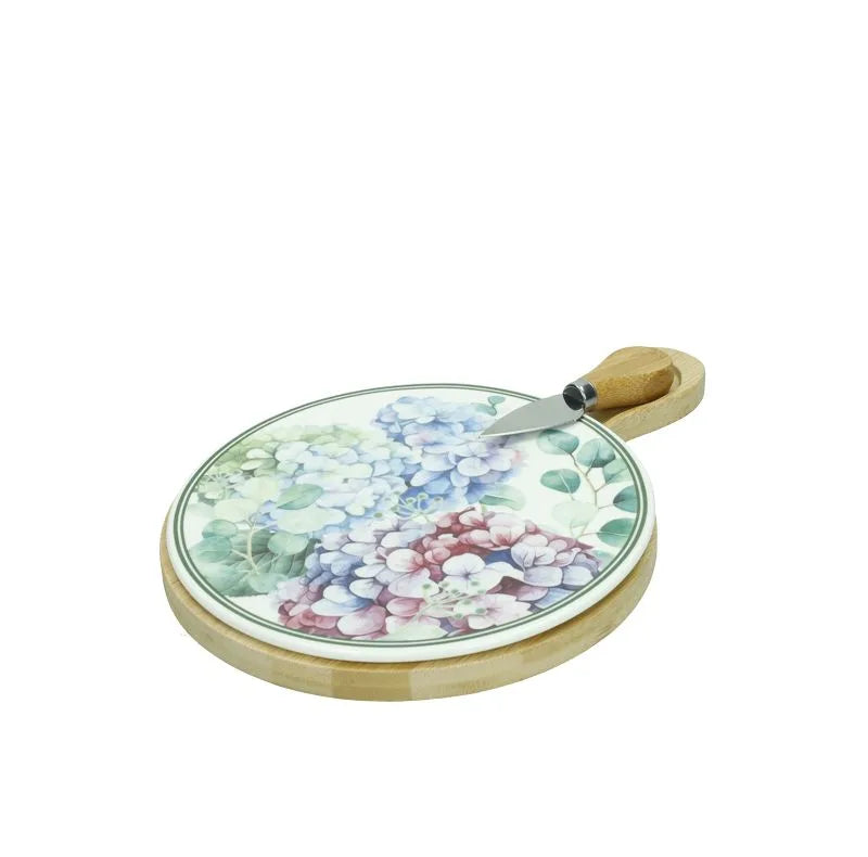 Tabla de cortar de cerámica con cuchillo a juego, diseño Flora, Brandani Gift Group.