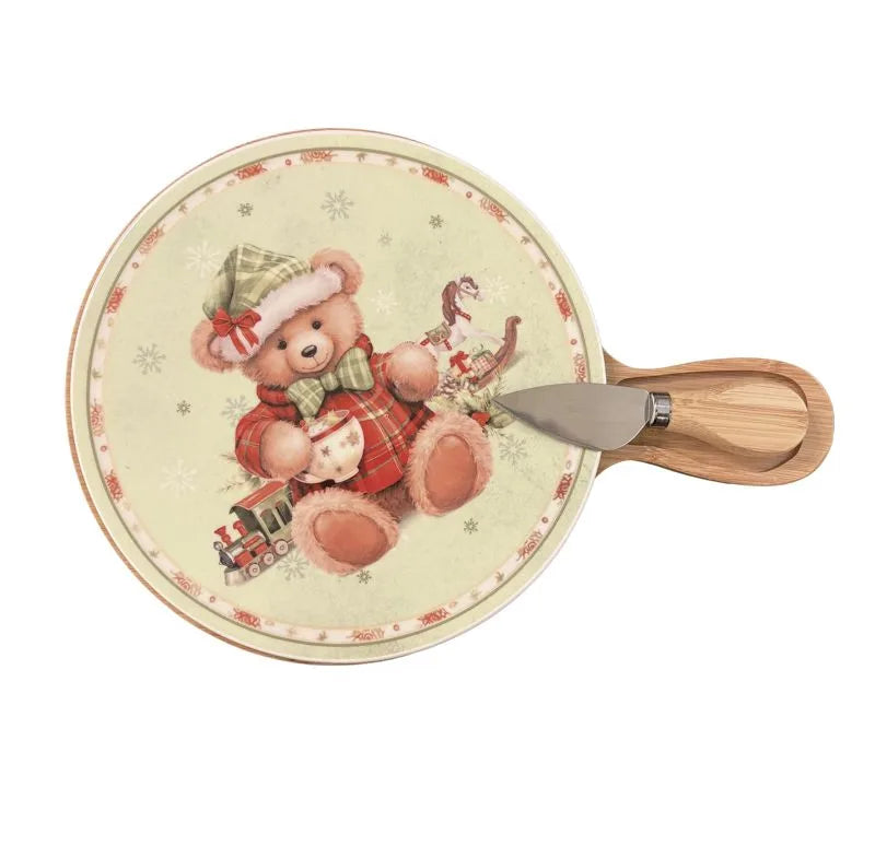 Tabla de cortar redonda Coccole, con diseño navideño y detalles que evocan la tradición italiana.