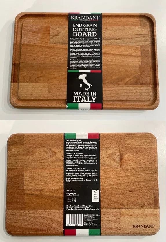 Tabla de cortar Faggio de Brandani con dimensiones 30x20x2 cm, vista superior.
