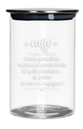 Tarro de café de cristal transparente con tapa metálica plateada, de la marca Brandani Gift Group.