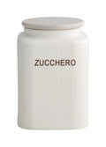 Tarro de azúcar de porcelana blanca con tapa de bambú natural, con el logo de Brandani visible.