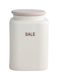 Tarro de sal de porcelana blanca con tapa de bambú natural, diseño Brandani.