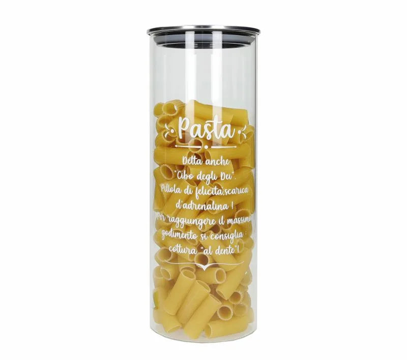 Tarro de pasta hermético con tapa, ideal para conservación de alimentos en la cocina.