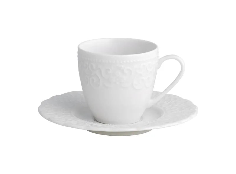Taza de café Gran Gala de porcelana bone China con borde dorado.