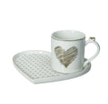 Taza con bandeja de cerámica blanca con diseño de corazón, colección Amore Mio de Brandani.