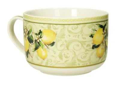 Taza de desayuno Limoni en New Bone China, con estampado de limones.