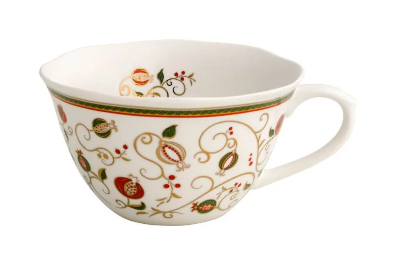 Taza de desayuno modelo Tempo di Festa de cerámica italiana, con diseño festivo.