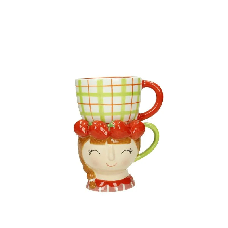 Taza Doble Lady Fragola de cerámica con diseño floral, imagen principal del producto.