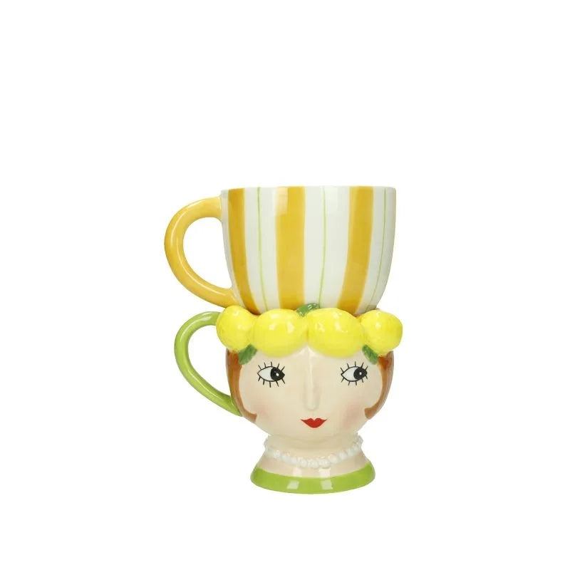 Taza doble Lady Limone de cerámica italiana, con un diseño vibrante de limones.