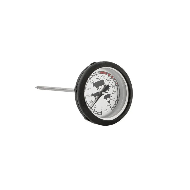 Termómetro de cocina profesional con sonda de acero inoxidable y mango de silicona.