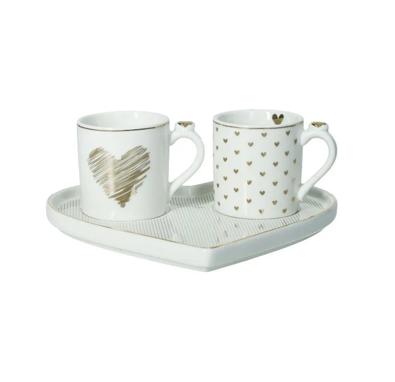 Set Tete a Tete Amore Mio Righe: bandeja con dos tazas a juego con diseño de rayas.