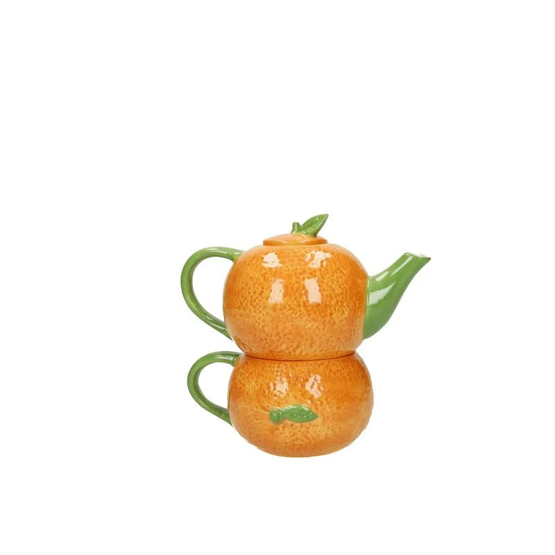Tetera y Taza Arancia en color blanco, diseño italiano de Brandani Gift Group.