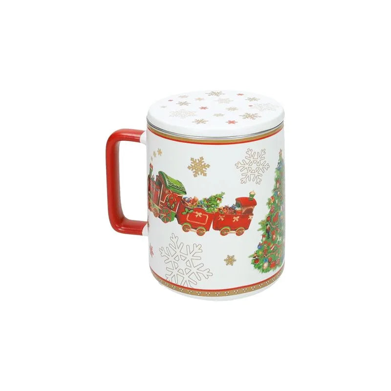 Tisana navideña Brandani Christmas en color blanco con tapa y filtro.