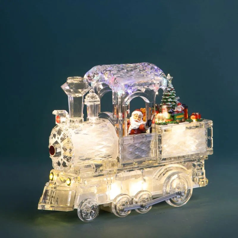 Tren navideño con Papá Noel animado, 10 luces LED y base musical, dimensiones 29 x 11.5 x 22 cm.