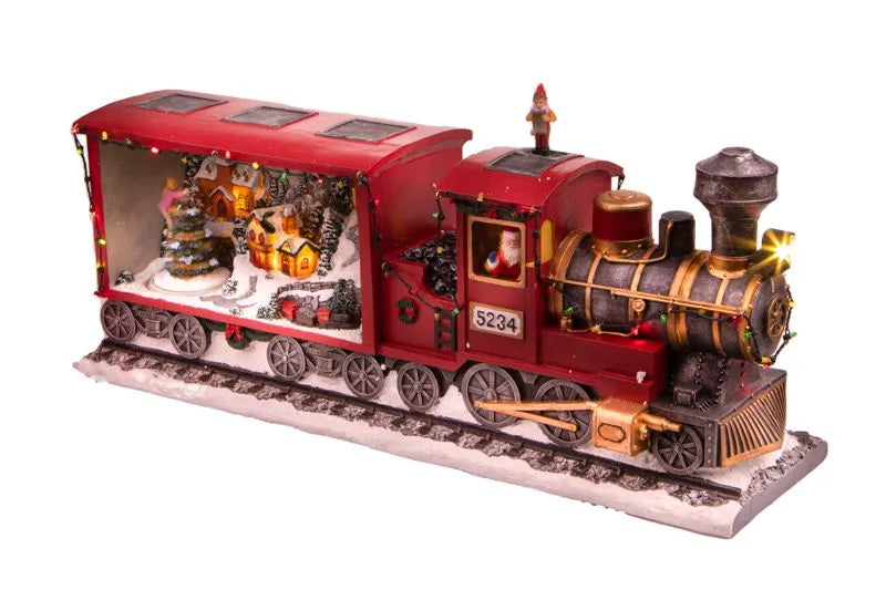 Tren decorativo navideño con luces LED, música y movimiento.