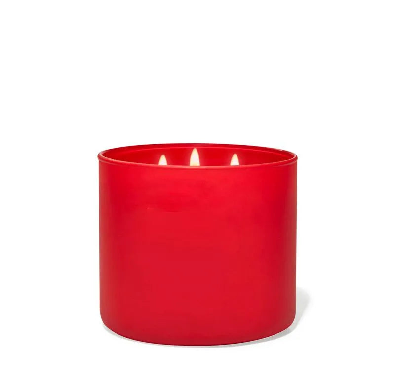 Vela perfumada de 3 mechas, recipiente de cristal rojo, cera de soja con aroma a rosa.