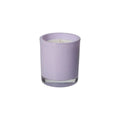 Vela perfumada Violeta con tapa, de color blanco, con inscripciones en negro y fragancia de lavanda.